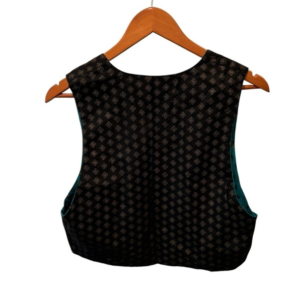 VTG Handmade Reversible Printed 2 Button Cotton Vest M Teal Black Gold Vintage - Picture 3 of 6